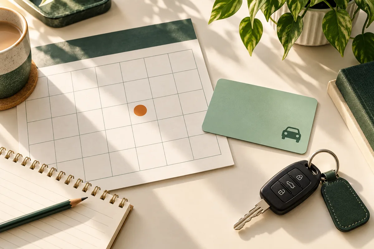 Calendar and car keys illustrating planning the next step in learning to drive.